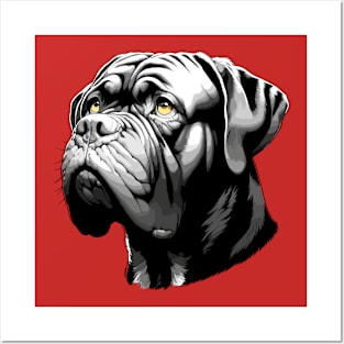 Stunning and Cool Dogue de Bordeaux Monochrome and Gold Portrait for Father's Day Posters and Art